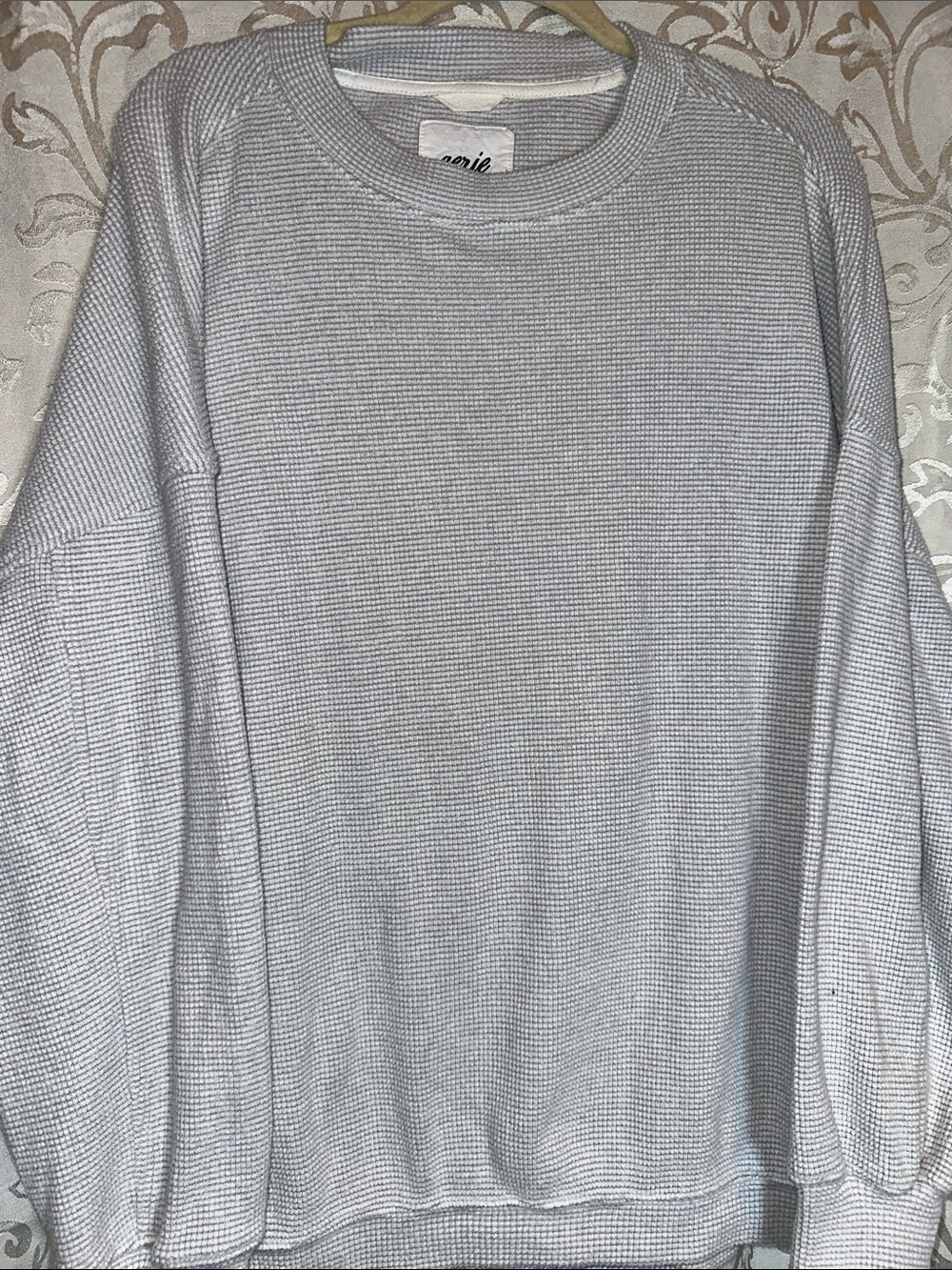 aerie Light Gray Waffle-Knit Oversized Crewneck Sweater cozy coastal comfy